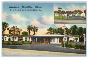 c1940 Modern Travelers Motel Exterior Building Savannah Georgia Vintage Postcard