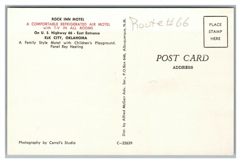 Postcard OK Elk City Oklahoma Rock Inn Motel Route 66 c1950s J29