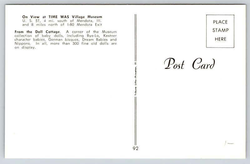 Dolls~Mendota Illinois~Doll Cottage @ Time Was Village Museum~1950s Postcard