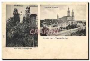 Old Postcard Kirche u Kioster Gruss aus dem Aus Ebersmunster Klostergarten