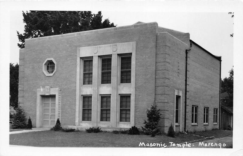 Marengo Iowa~Masonic Temple~Octagonal Window Above Door~1940s RPPC Postcard