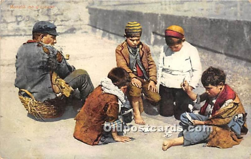 Kids playing Cards Gambling 1914 Missing Stamp 