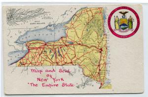 Map & Seal of New York The Empire State NY 1910s postcard