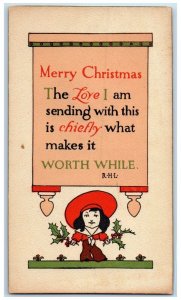 1911 Merry Christmas Message Arts Crafts Holly Berries Worcester MA Postcard