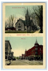 1910 Methodist Church West And Main Street Green Bay Wisconsin WI Postcard