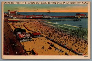 Postcard Atlantic City NJ c1955 Birds Eye View Boardwalk Beach Steel Pier Texaco