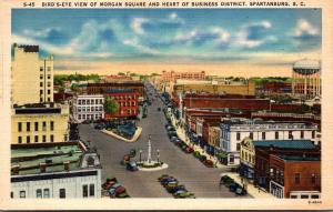 South Carolina Spartanburg Birds Eye View Of Morgan Square and Heart Of Busin...