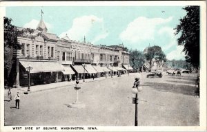 West Side Square Horse Carriage Washington Iowa IA Antique Postcard J1