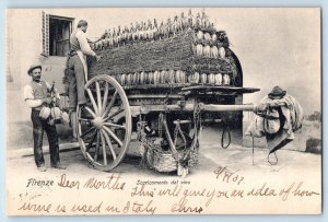 Florence Tuscany Italy Postcard Scaricamento del Vino 1907 Posted Antique