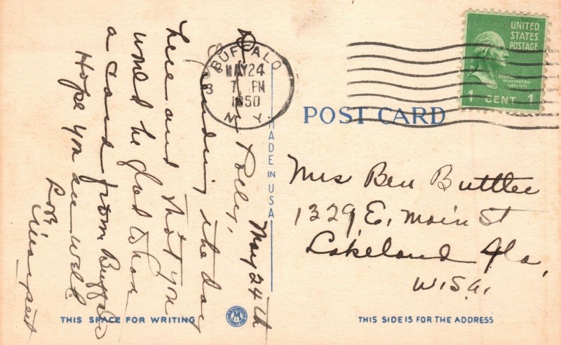 Vintage Postcard 1950'S Lafayette Square and Main Street Buffalo New York NY 