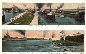 Vintage Postcard General View Hay Lake Cut Lookout Station Soo Michigan Mich.