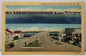 Vintage Ocean City Maryland Bridge Spanning the Sinepuxent Bay 1940s Postcard F2