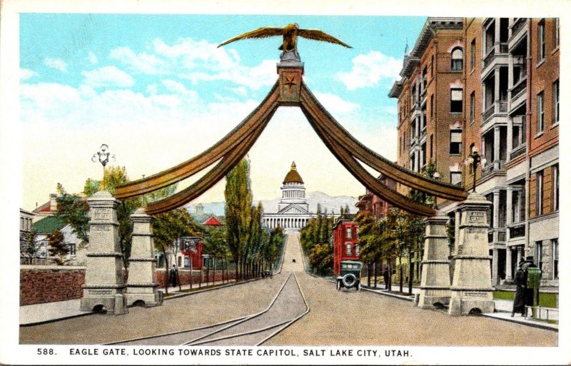 Utah Salt Lake City Eagle Gate Looking Towards Capitol