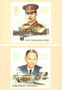 2~4X6 Postcards England LORD TRENCHARD & TEDDER~ROYAL AIR FORCE From 1986 Stamp