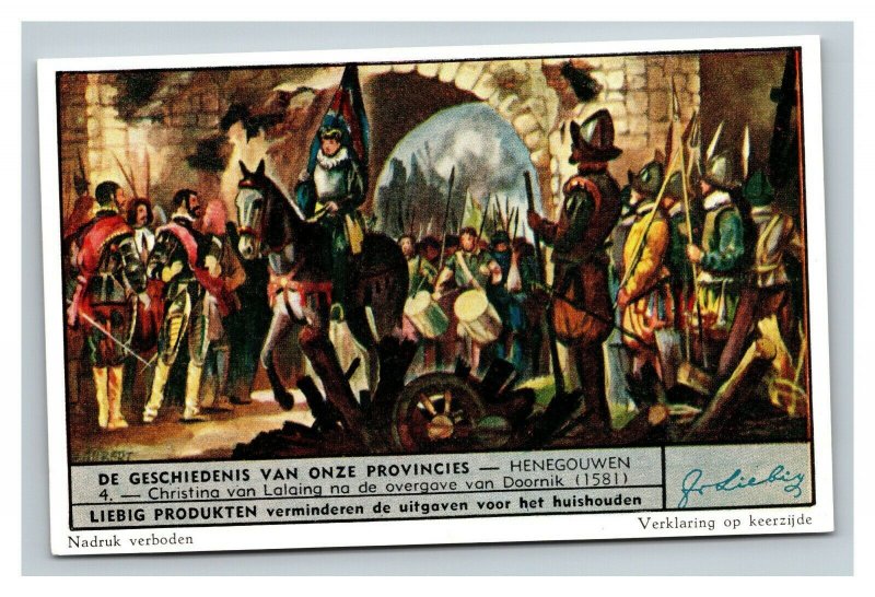 Vintage Liebig Trade Card - Dutch - 5 of History of our Provinces Hainaut Set