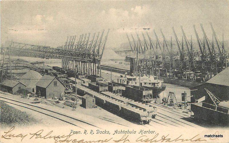 1907 Penn Railroad Docks ASHTABULA Ohio Harbor Holmes postcard 3549