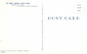 Hotel Faust Lobby Lounge Green Chairs Rockford Illinois Color View Pub. Postcard