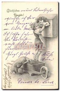 Old Postcard Cochon Pig Child Mailbox