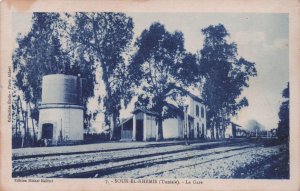 Souk El Khemis Tunisia Gare Arabic Railway Station Old Postcard