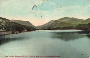Cartão postal 1907 Llanberis, Carnarvonshire: Lake & Snowdon from Penllyn Bridge-