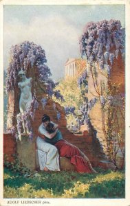 Romantic couple love idyll painting Adolf Liebscher embrace kiss 1915