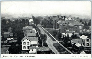 1909 Dodgeville, Wis. Water Tower Birds Eye Litho Photo Postcard F.C. Bartle A6