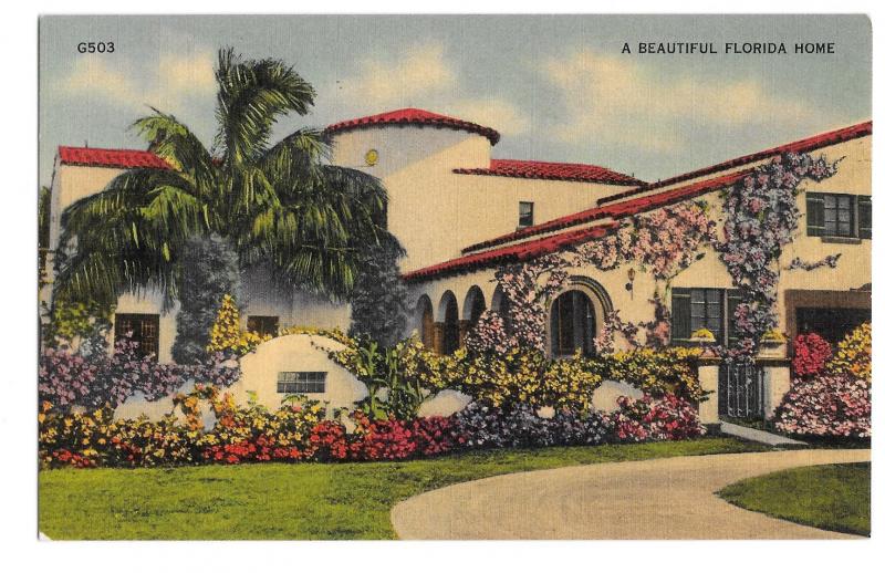 A Beautiful Florida Home Vintage Linen Postcard Photo G W Romer