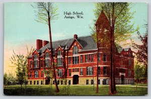Antigo Wisconsin~High School Red Brick Bldg Exterior View~EC Kropp~Vintage PC