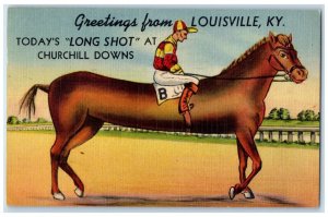 1954 Greetings From Long Shot Churchill Downs Horse Louisville Kentucky Postcard