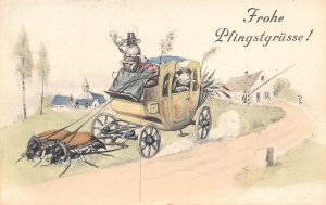 Pentecost Greetings Anthropomorphic Humanized Maybug Mail Coach postcard C317