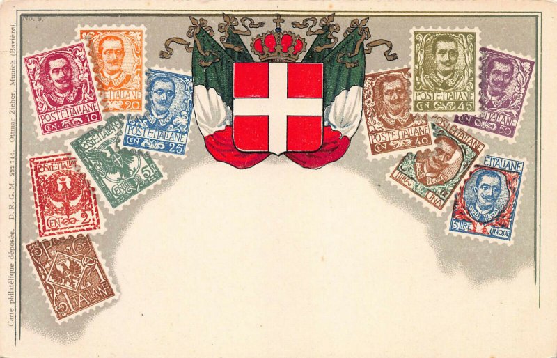 Italy Stamps on Early Postcard, Unused, Published by Ottmar Zieher