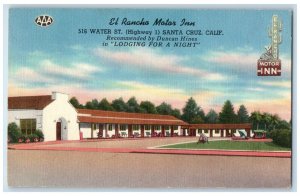 1952 El Rancho Motor Inn Water Street Highway Santa Cruz California CA Postcard