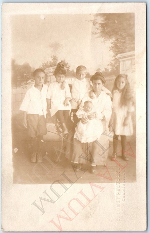 c1910s Single Mother & Kids RPPC Huge 5 Child Family Real Photo PC Calumet A171
