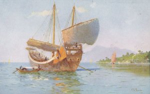 On Board The SS President Ship Antique American Painting Postcard