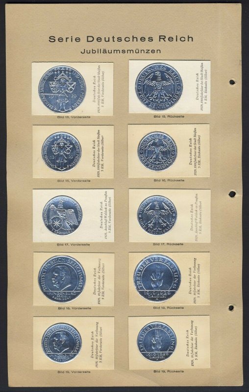 39x Germany Variety Coin Card on pages Serie Deutsches Reich Jubilaumsmunzen