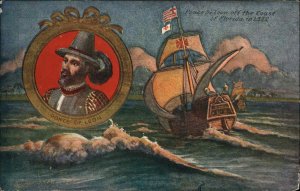 Explorer Ponce De Leon DeLeon & His Ship Rosin & Co 1908 Embossed Postcard