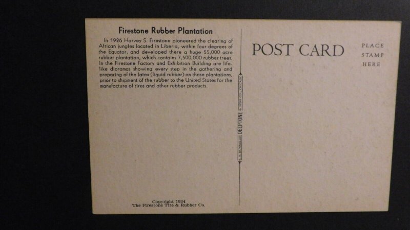 Mint Postcard Rubber Firestone Plantations Liberia Africa Worlds Fair 1934