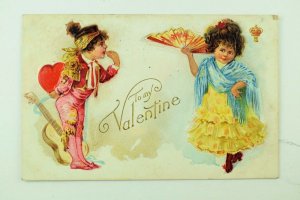 C.1910 Embossed Valentine's Postcard Cute Spanish Children Matador & Dancer P77