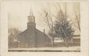 Apple River Illinois c1910 RPPC Real Photo Postcard Catholic Church