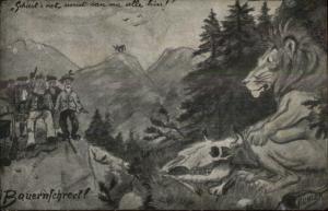 Propaganda Bauernfchrect Lion & Carcass E. Linzer - German WWI? Postcard