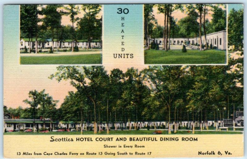 NORFOLK, Virginia  VA   Roadside  SCOTTIES HOTEL COURT c1940s Linen  Postcard