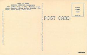 1940s Eureka Springs Arkansas Lake Lucerne Glades Teich postcard linen 6474 