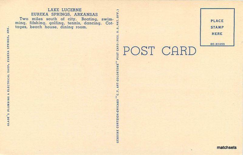 1940s Eureka Springs Arkansas Lake Lucerne Glades Teich postcard linen 6474 