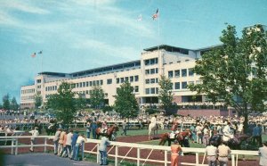Vintage Postcard View Of Spacious Grandstand Across Monmouth Park Oceanport NJ