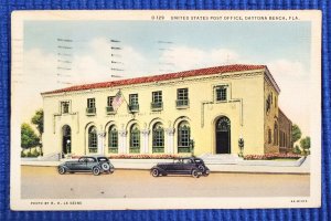 Vintage United States Post Office Daytona Beach FL Linen Posted 1935 Postcard