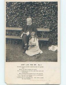 Bamforth rppc GIRL WITH CARE IN CURLS SITTING WITH GRANDPA HL9320