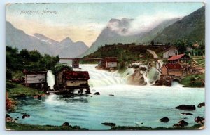 NORDFJORD, Norway ~ FALLS & CABINS Small Bridge 1909 Postcard