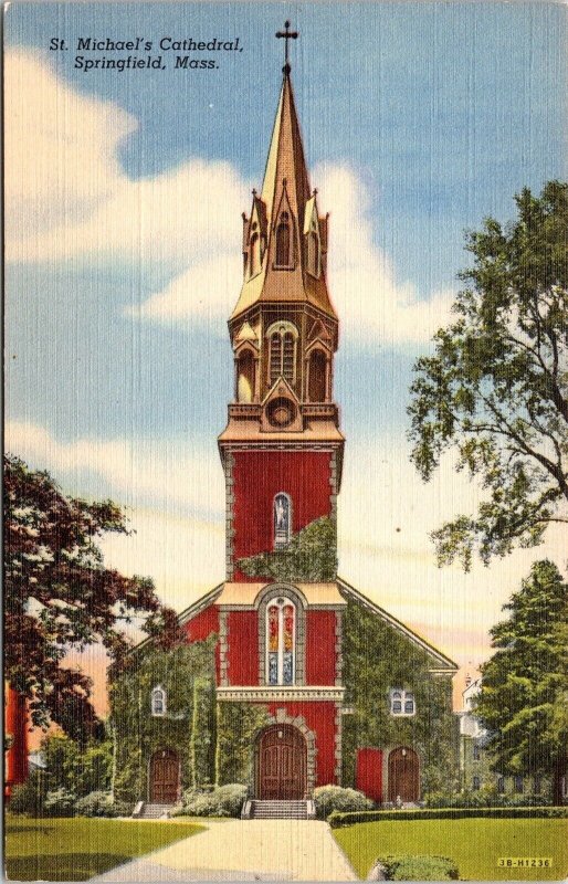 St Michaels Cathedral Springfield Massachusetts MA Linen Postcard UNP Unused VTG 