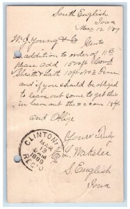 1889 Comb Sheath & Laith Lumber South English Iowa IA Clinton IA Postal Card