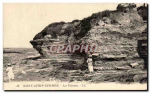 Old Postcard Saint Aubin Sur Mer Cliffs